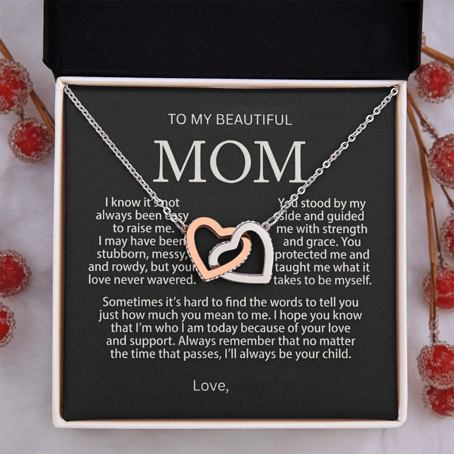 Personalized Mom Interlocking Hearts Necklace (+Your Name)