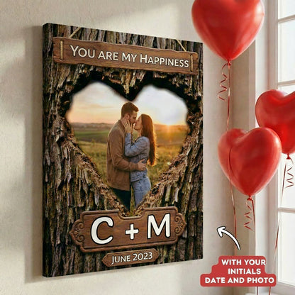 Canvas for Couples - Photo, Initials and Date in Wood