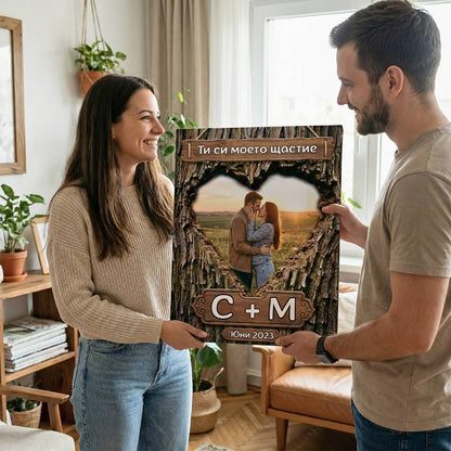 Canvas for Couples - Photo, Initials and Date in Wood