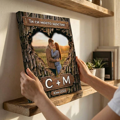 Canvas for Couples - Photo, Initials and Date in Wood