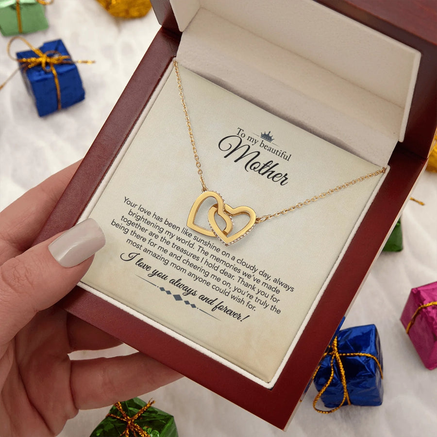 To My Beautiful Mother - Interlocking Hearts Necklace