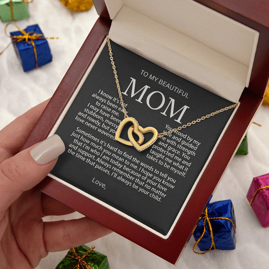 Personalized Mom Interlocking Hearts Necklace (+Your Name)