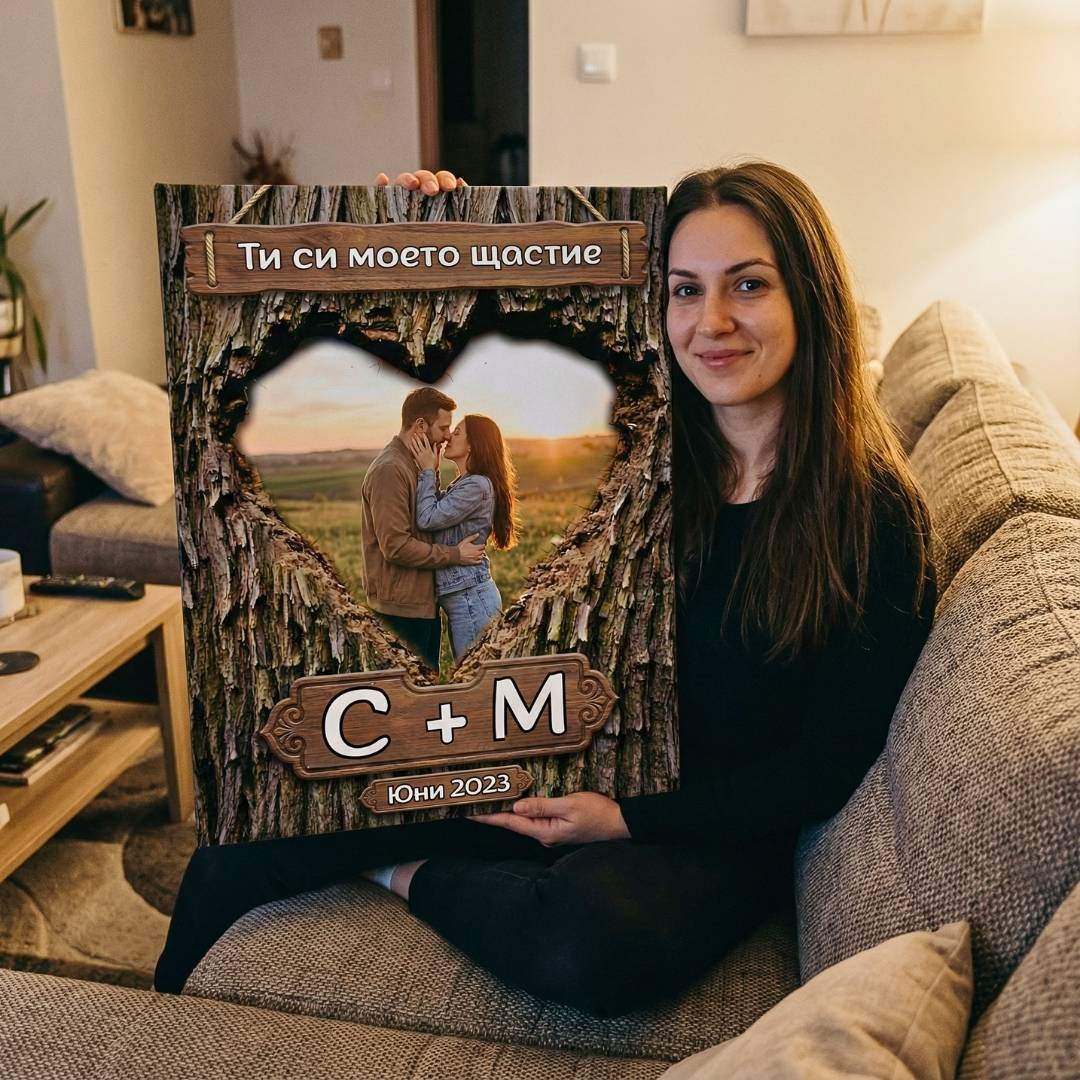 Canvas for Couples - Photo, Initials and Date in Wood