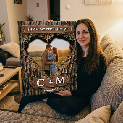 Canvas for Couples - Photo, Initials and Date in Wood