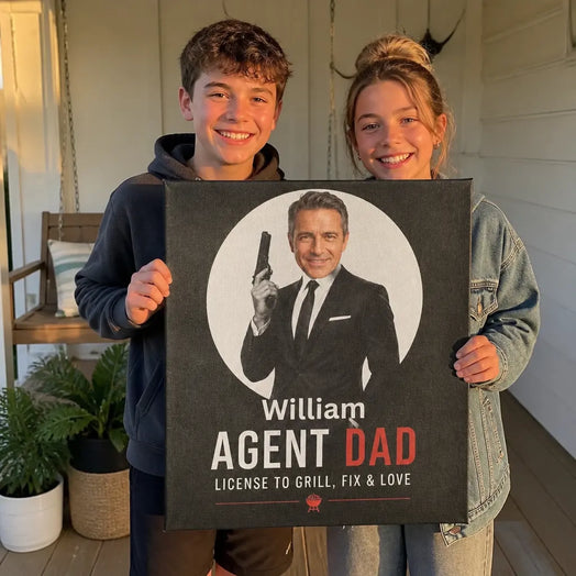 Dad 007 Agent - Custom Canvas With His Face & Name
