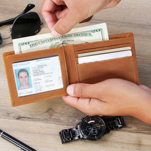 Dad The Legend Wallet - Custom Est. Year Engraved Leather Bifold Gift for Him
