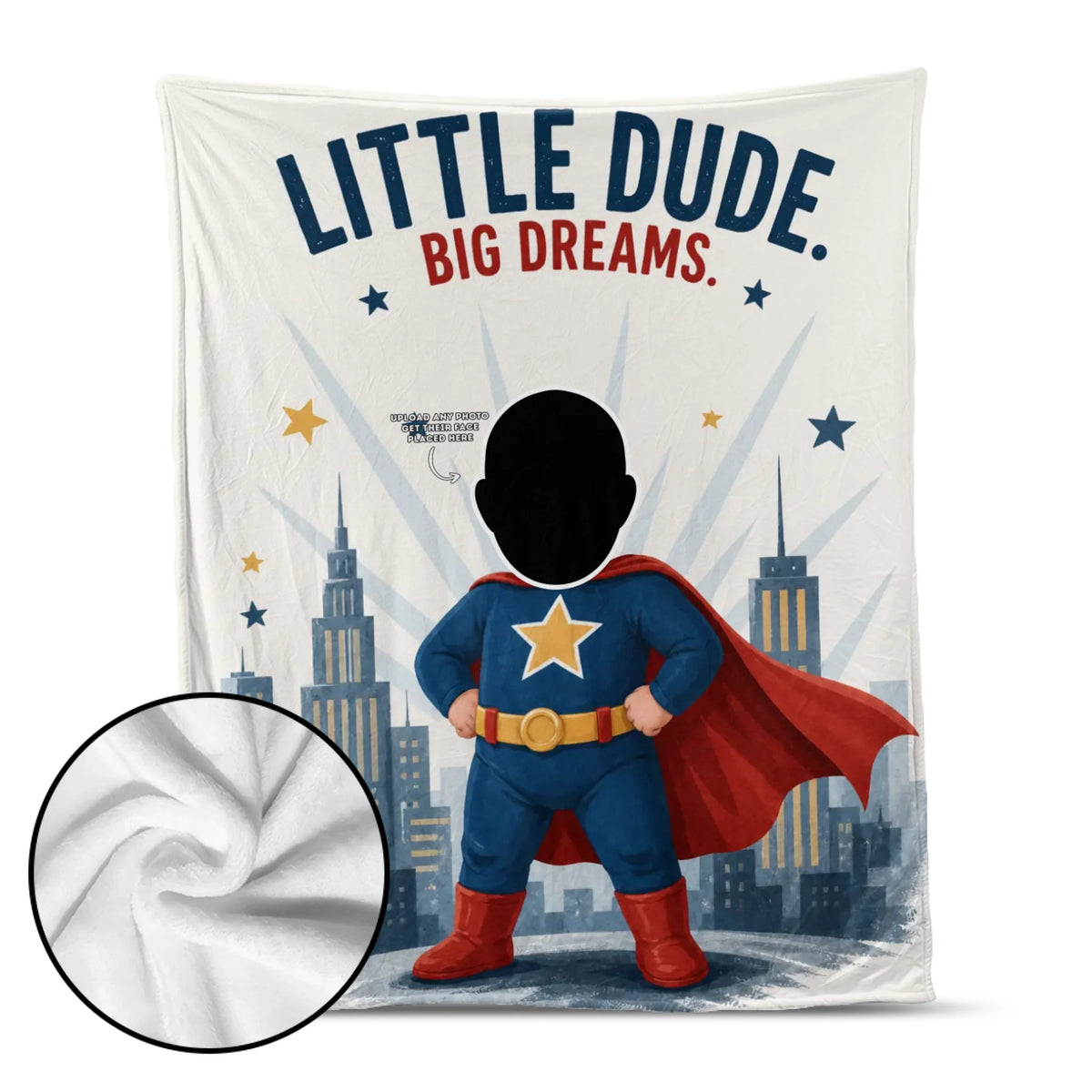 Little Superhero Blanket – "Little Dude, Big Dreams" with Custom Name