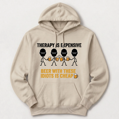 "Therapy Is Expensive, Beer With These Idiots Is Cheap 🍻" with Custom Names & Photos