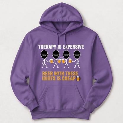"Therapy Is Expensive, Beer With These Idiots Is Cheap 🍻" with Custom Names & Photos