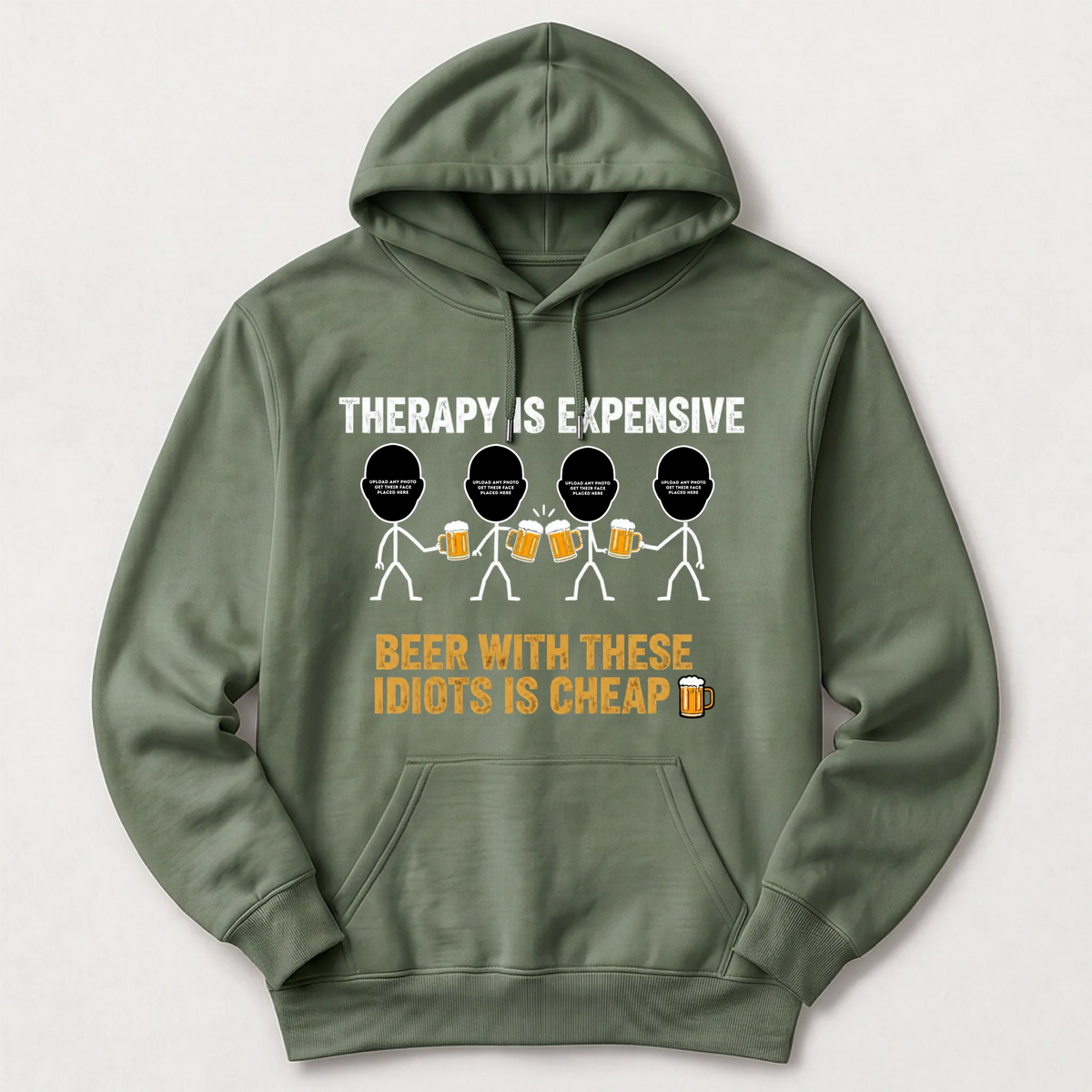 "Therapy Is Expensive, Beer With These Idiots Is Cheap 🍻" with Custom Names & Photos