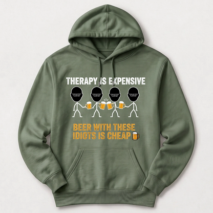 "Therapy Is Expensive, Beer With These Idiots Is Cheap 🍻" with Custom Names & Photos