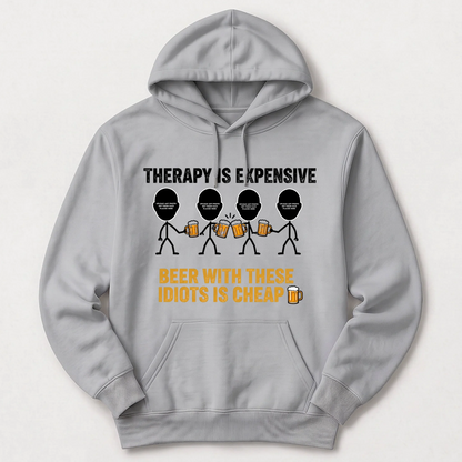 "Therapy Is Expensive, Beer With These Idiots Is Cheap 🍻" with Custom Names & Photos