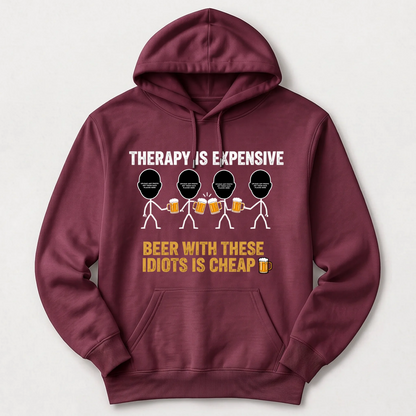 "Therapy Is Expensive, Beer With These Idiots Is Cheap 🍻" with Custom Names & Photos